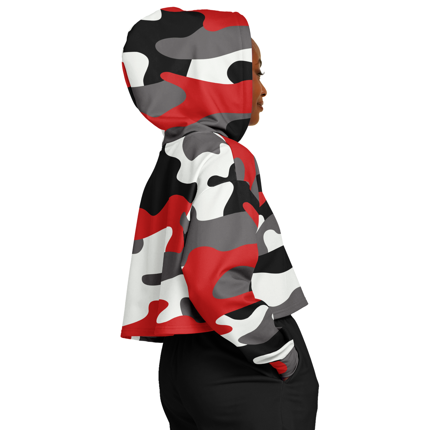 Red Black & White Camo Cropped Hoodie