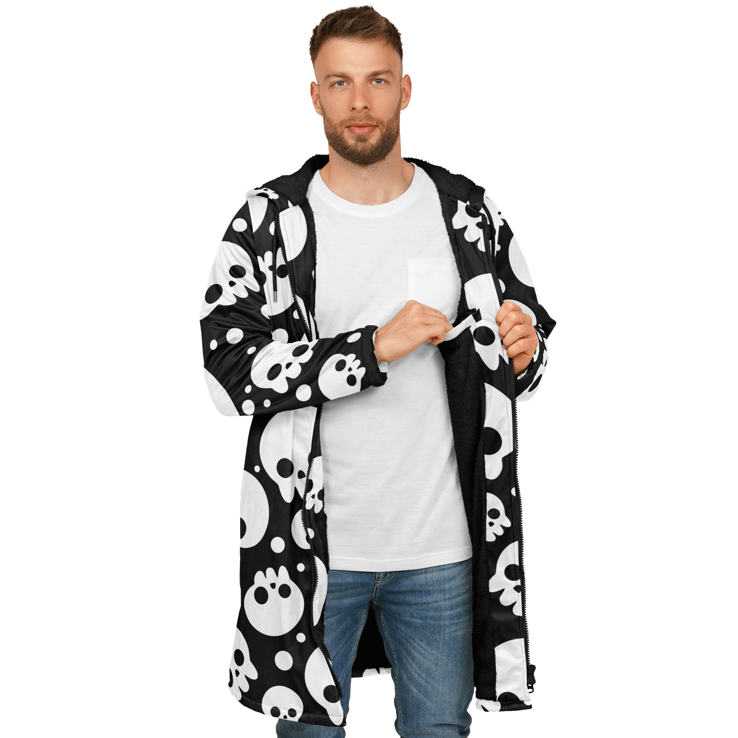 Black & White Skulls Cloak With a Zipper