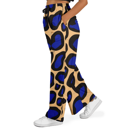 Women's Wide Leg Pants | Leopard Black & Blue