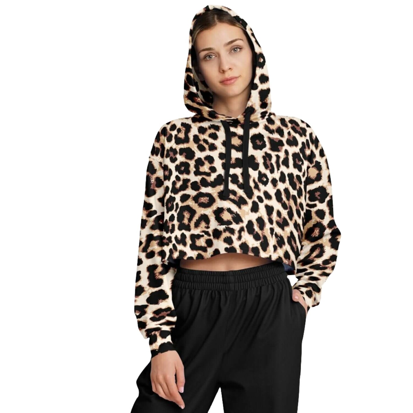 Leopard Cropped Hoodie | Black & Cream Pattern