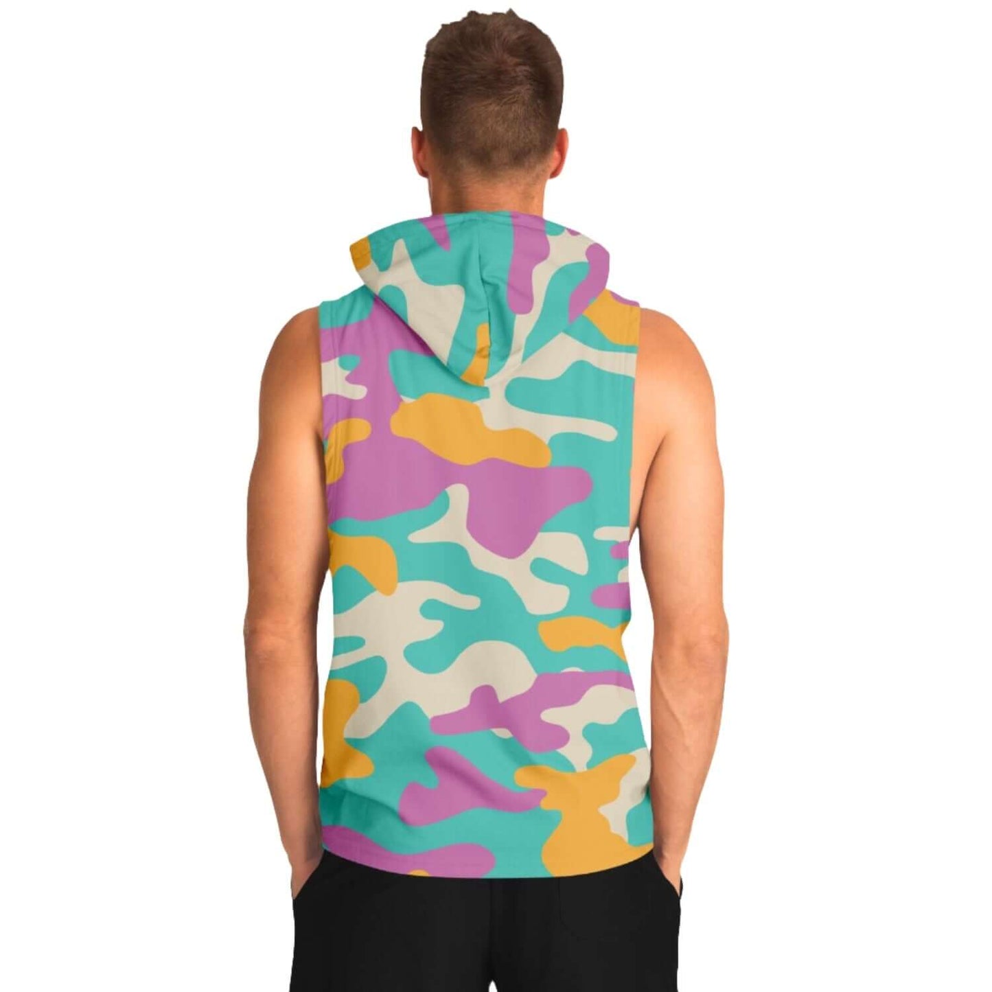 Camo Sleeveless Hoodie | Yellow Orange & Deep Blush