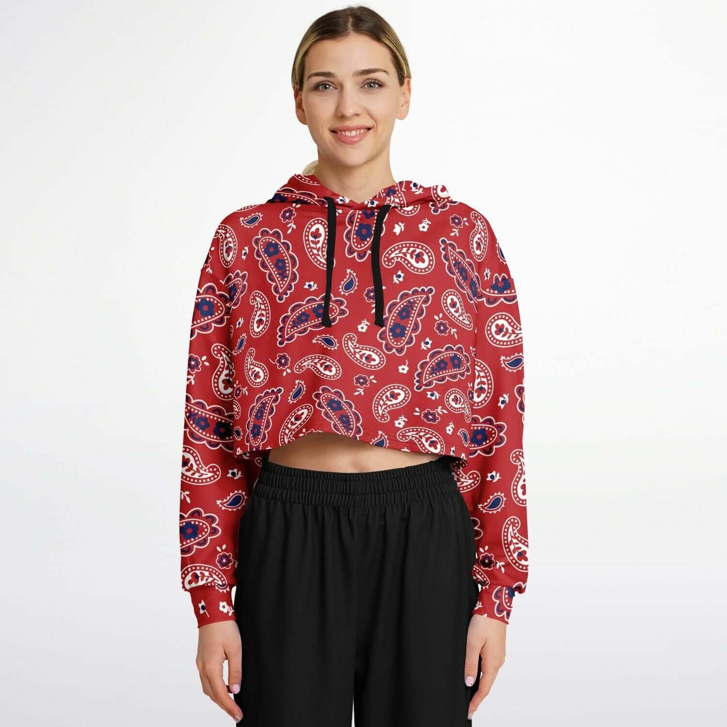 Red Paisley Bandana Cropped Hoodie