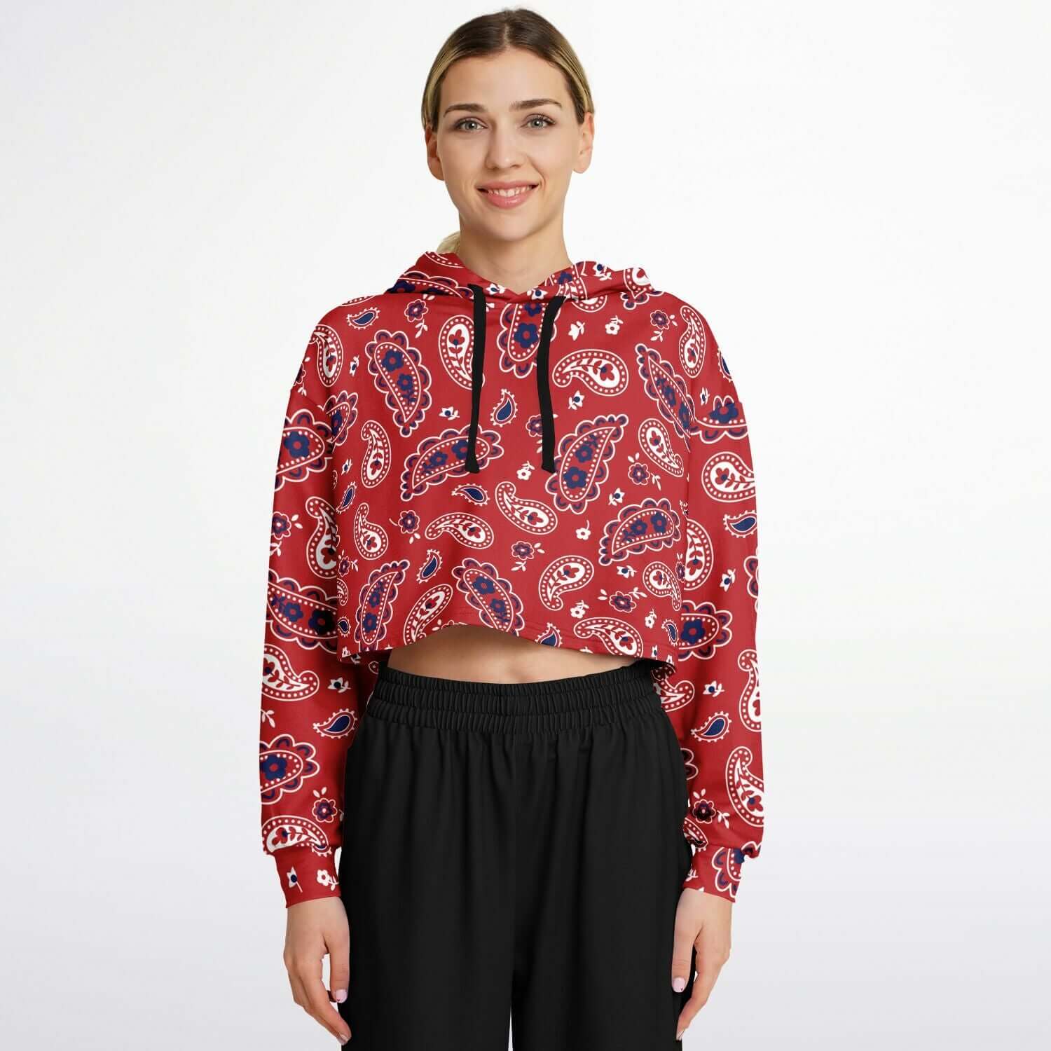 Red Paisley Bandana Cropped Hoodie