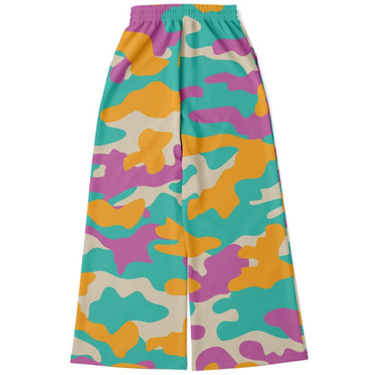 Women's Camo Wide Leg Pants | Yellow Orange & Deep Blush