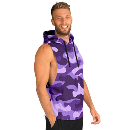 Purple Camo Sleeveless Hoodie For Men