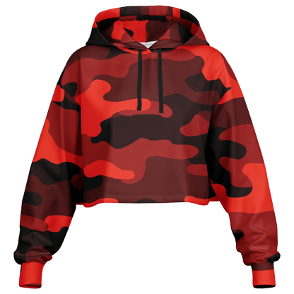 Red Camo Cropped Hoodie For Women