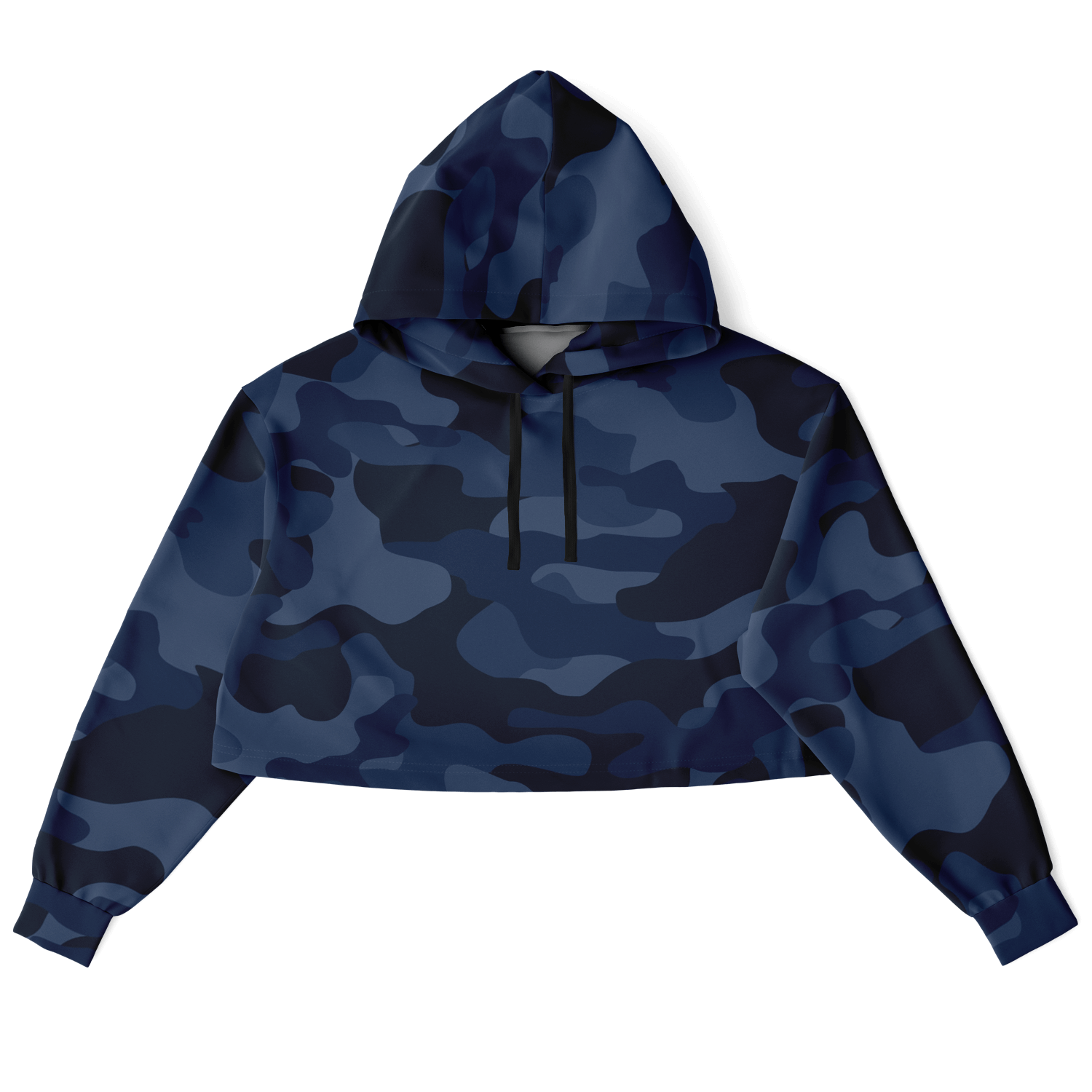 Deep Blue Camo Cropped Hoodie For Women