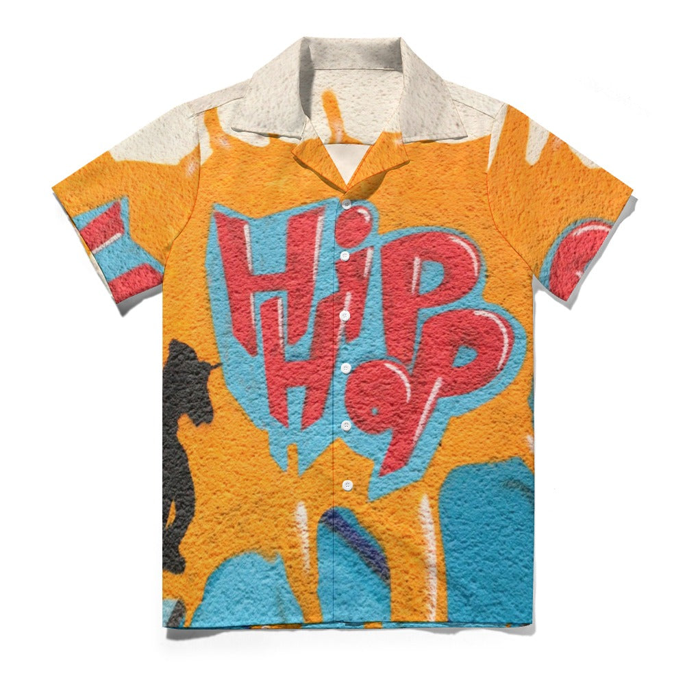 Orange Hip Hop Cuban Collar Shirt