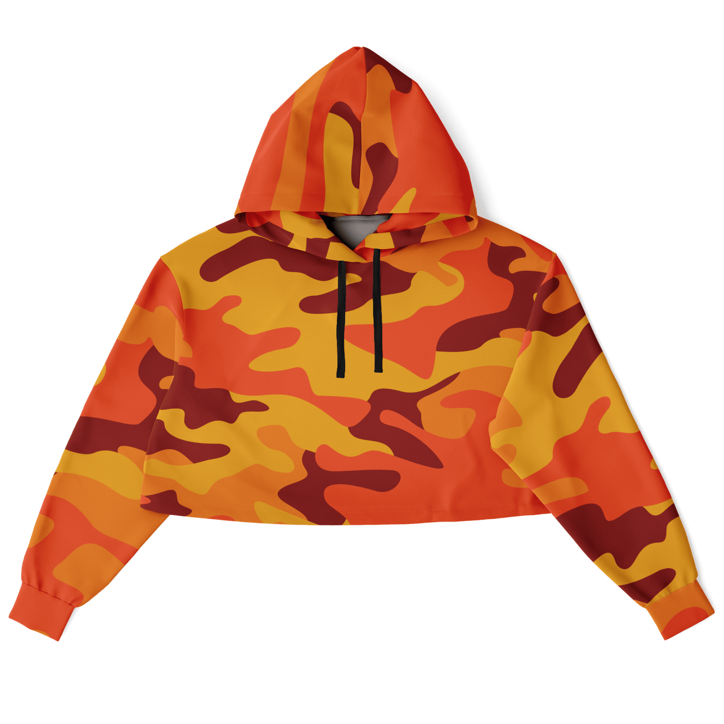 Orange & Red Camo Cropped Hoodie For Women