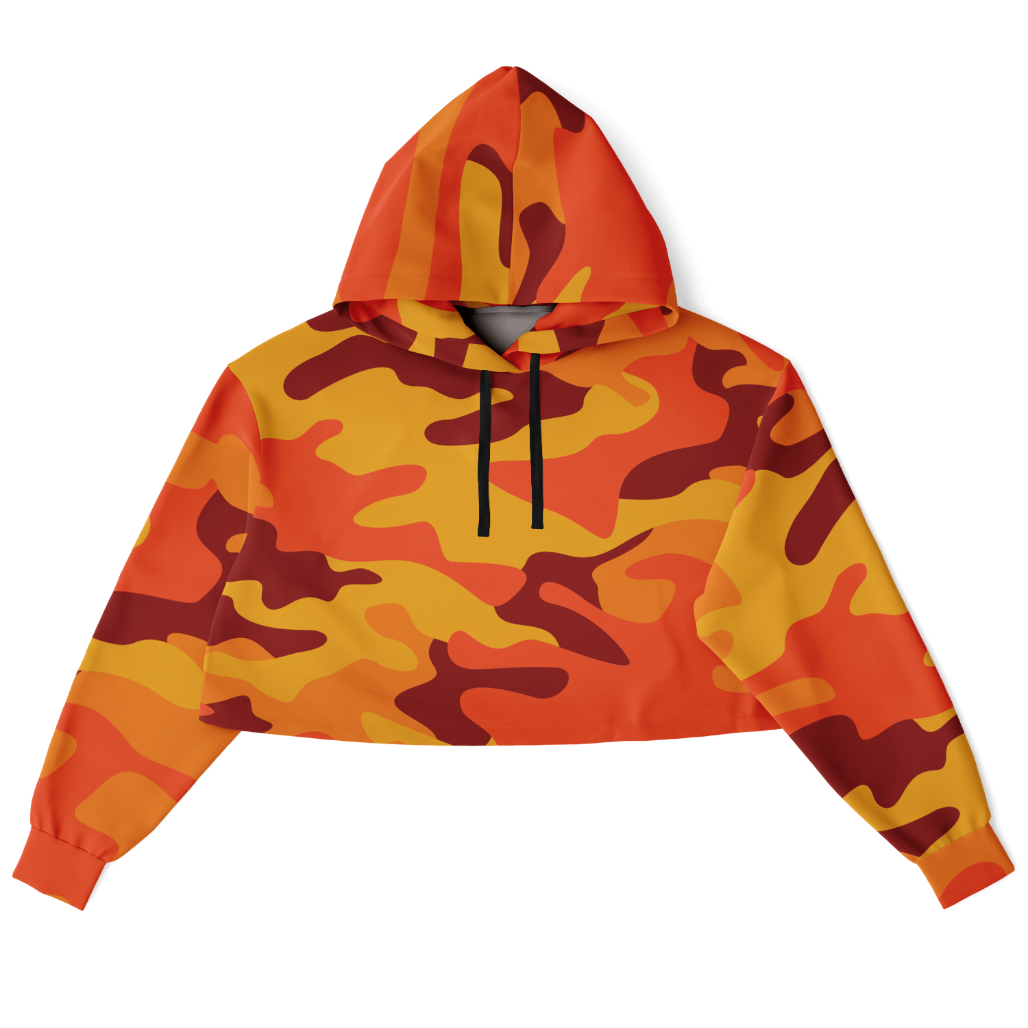 Orange & Red Camo Cropped Hoodie For Women