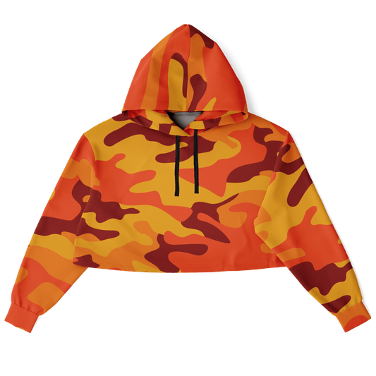 Orange & Red Camo Cropped Hoodie For Women