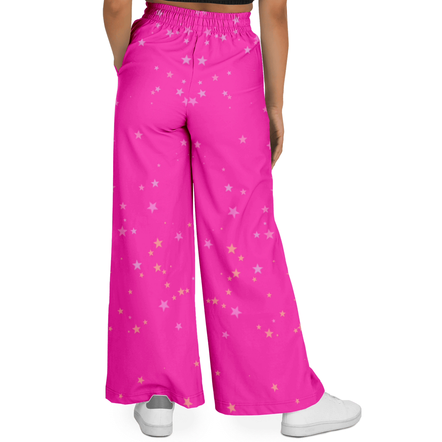 Women's Wide Leg Pants | Pink Stars HD Print