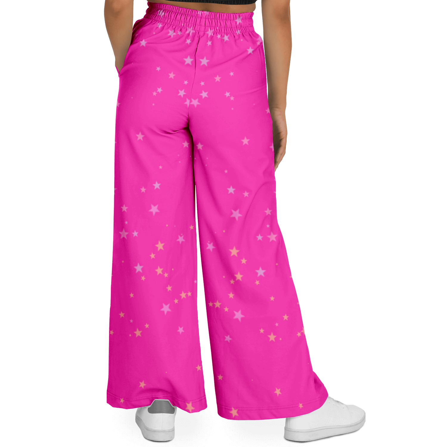 Women's Wide Leg Pants | Pink Stars HD Print