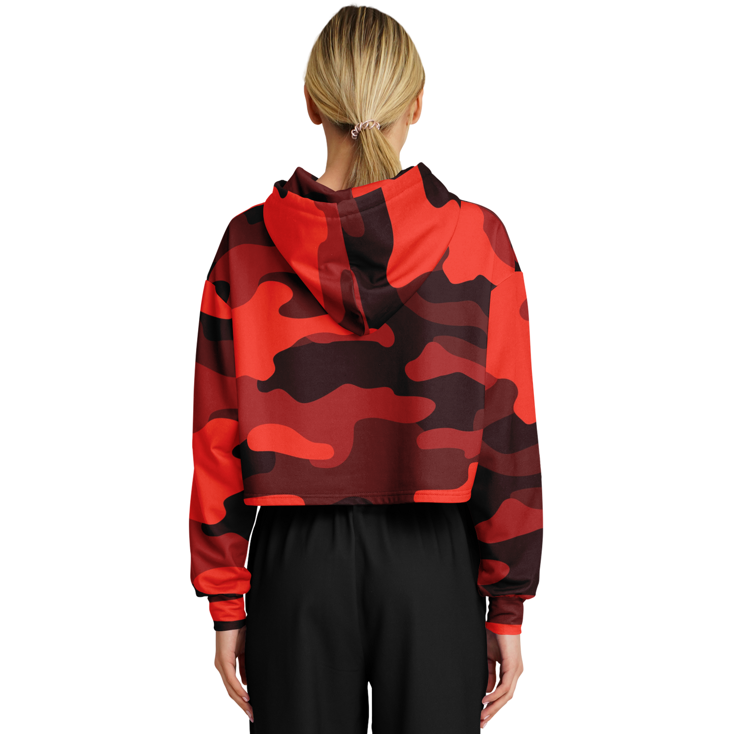 Red Camo Cropped Hoodie For Women