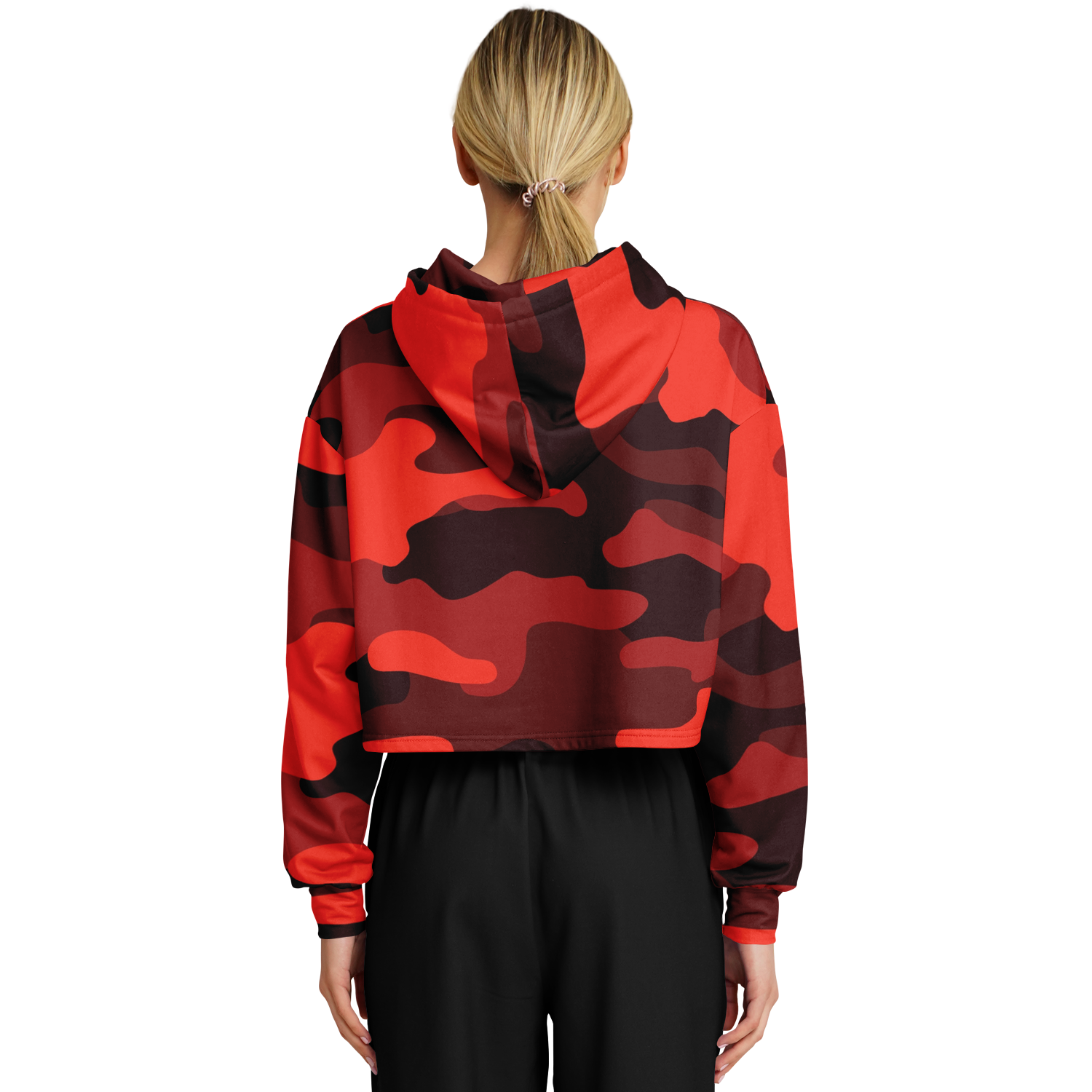 Red Camo Cropped Hoodie For Women