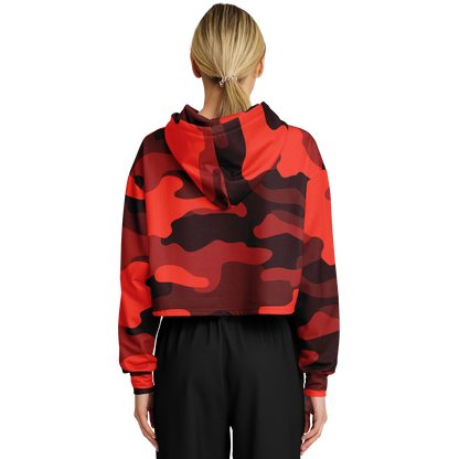 Red Camo Cropped Hoodie For Women