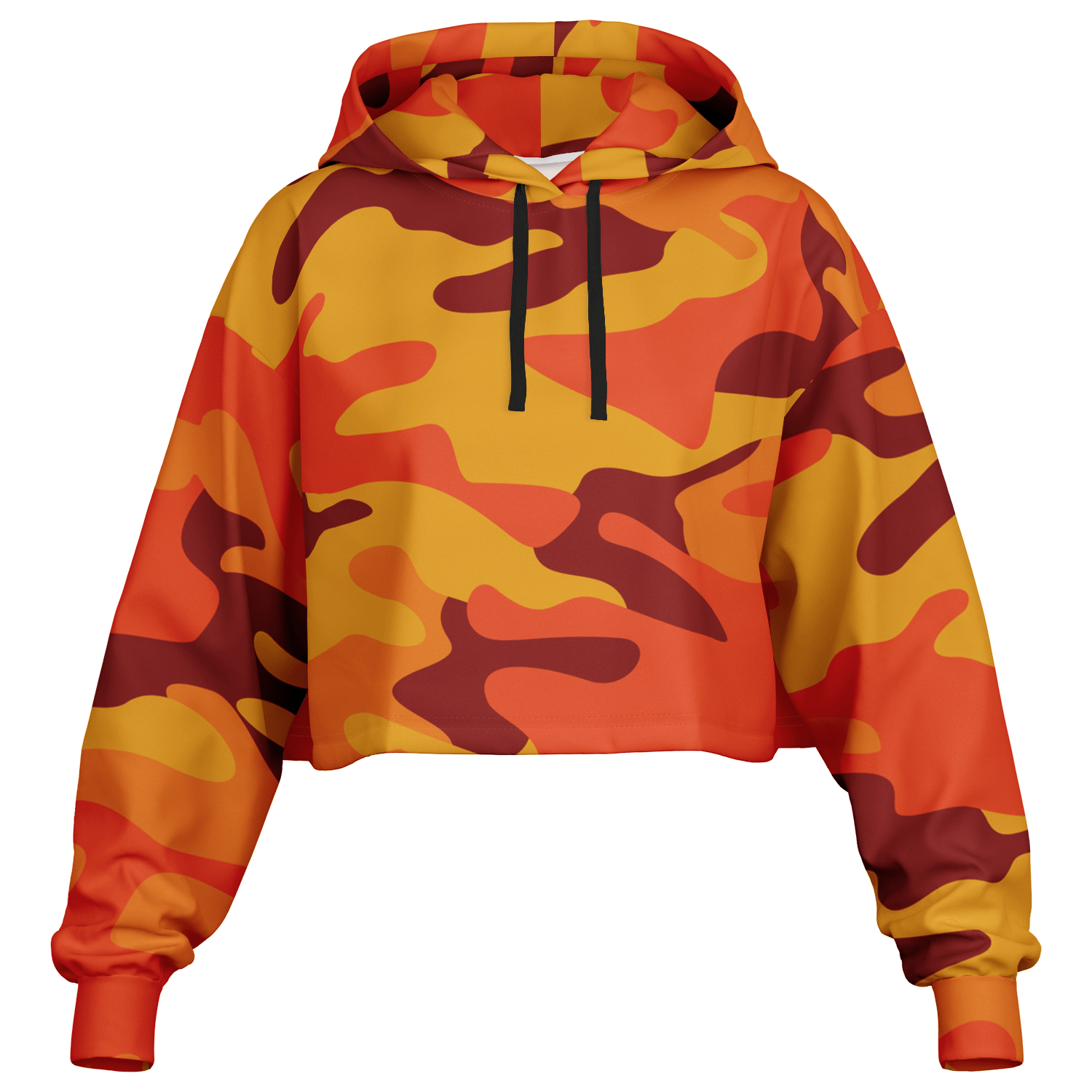 Orange & Red Camo Cropped Hoodie For Women