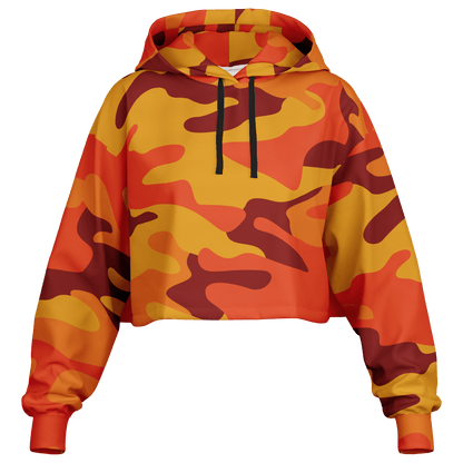 Orange & Red Camo Cropped Hoodie For Women