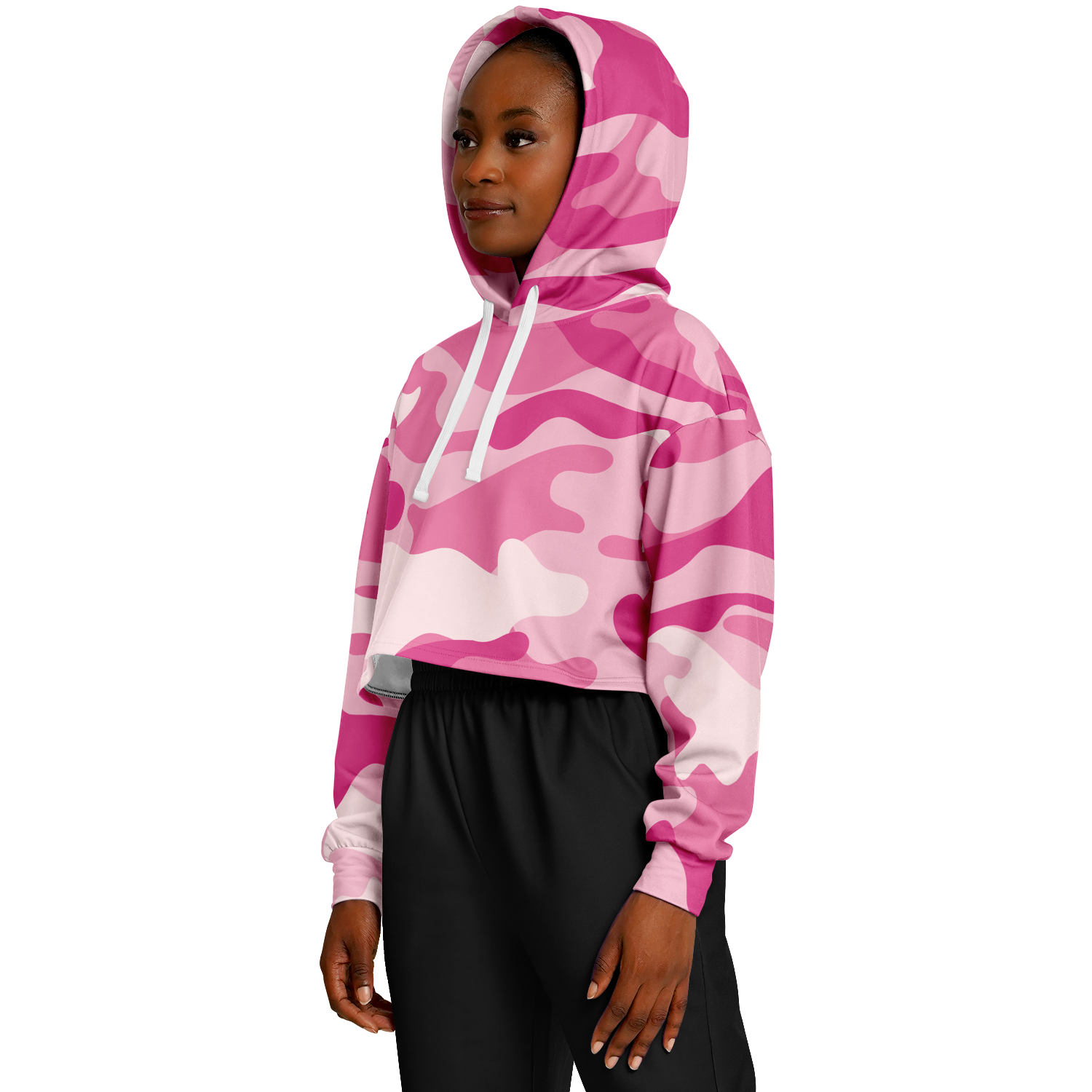 Lavender Pink Camo Cropped Hoodie For Women