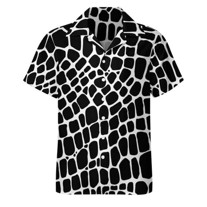 Snake Skin Cuban Collar Shirt | Black & White