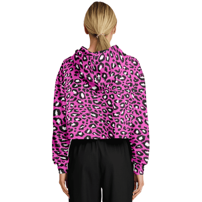 Leopard Cropped Hoodie | Black & Hot Pink Pattern