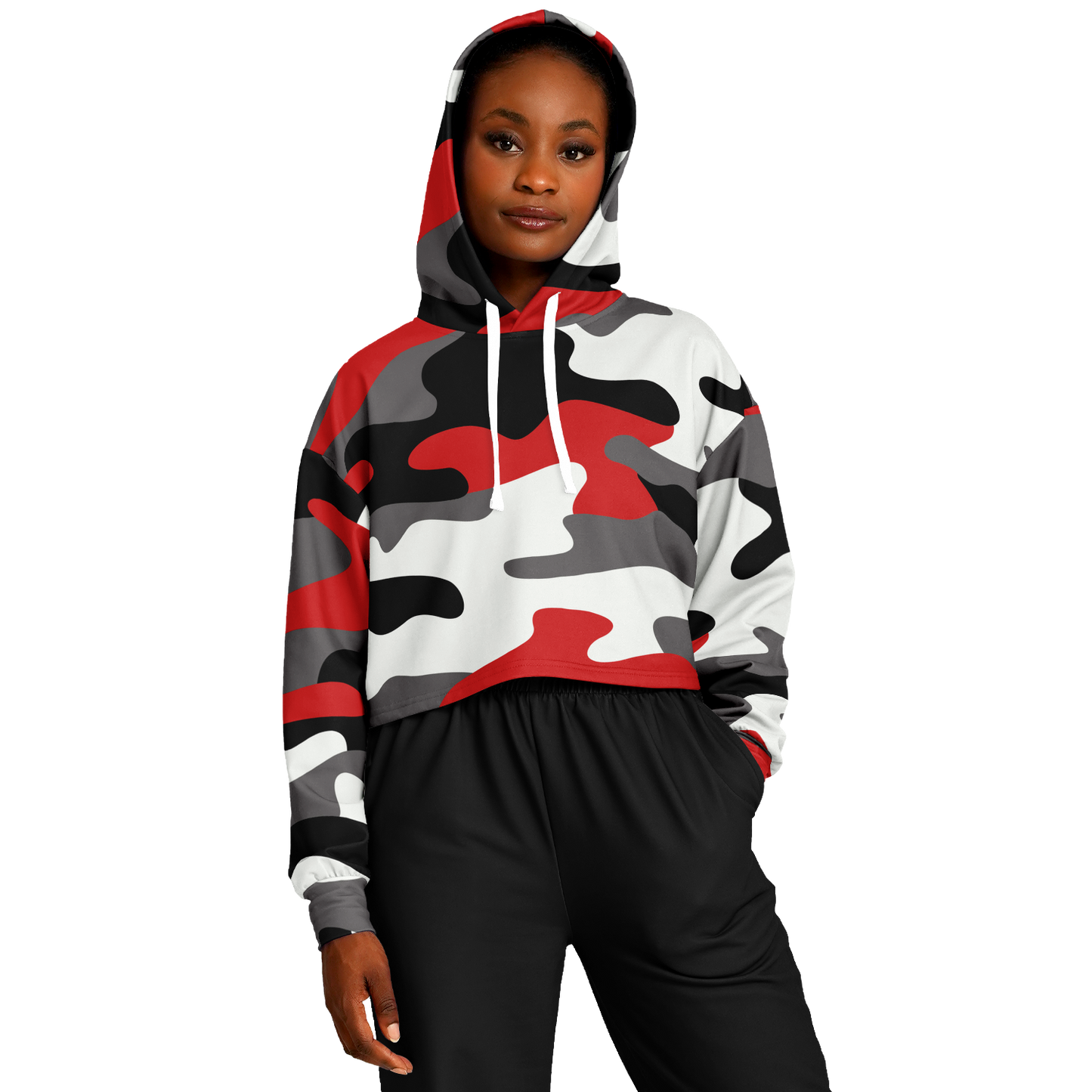 Red Black & White Camo Cropped Hoodie