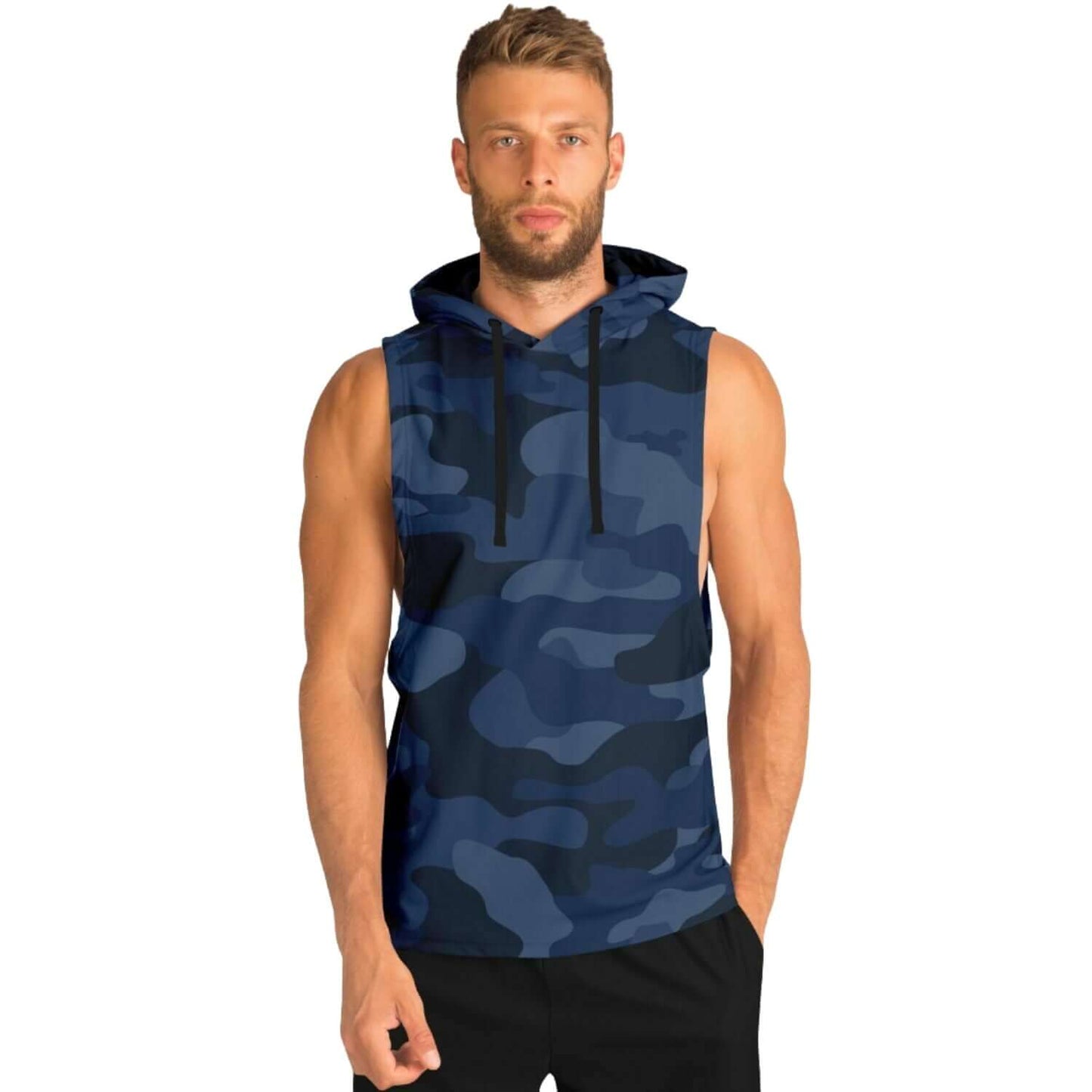 Deep Blue Camouflage Sleeveless Hoodie