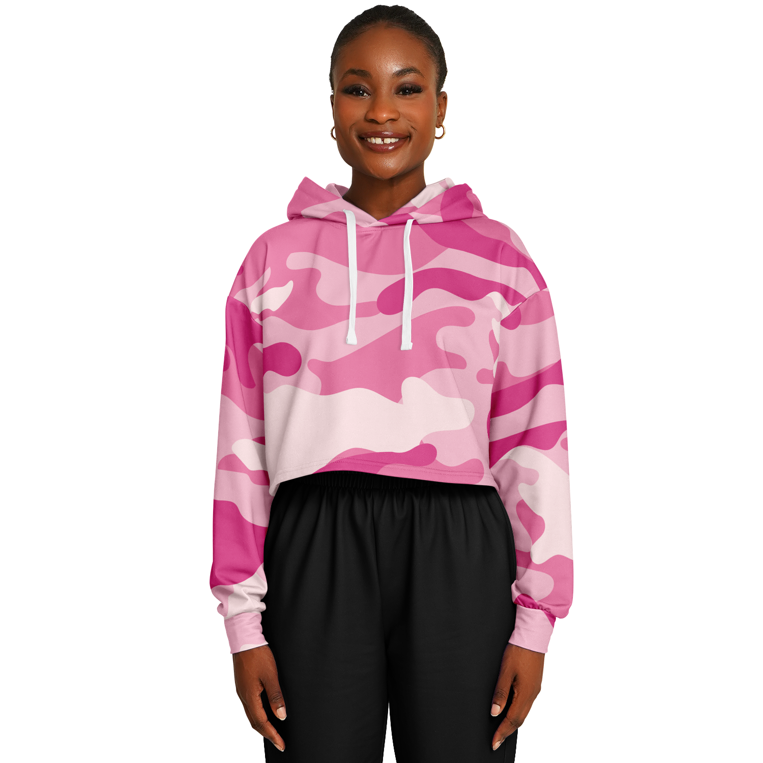 Lavender Pink Camo Cropped Hoodie For Women