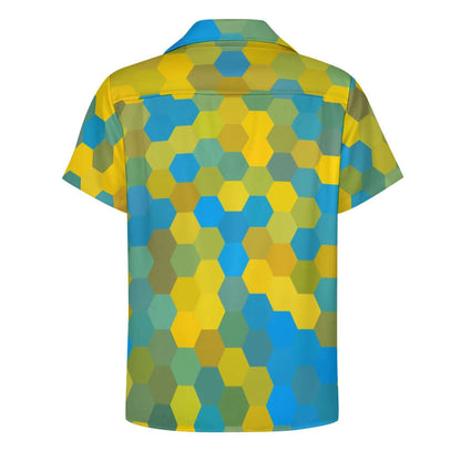 Hexagonal Blue & Yellow | Cuban Collar Shirt