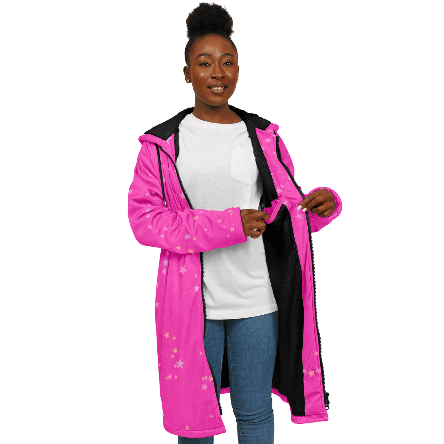 Funky Deep Pink Stars Zipper Cloak | Ribooa