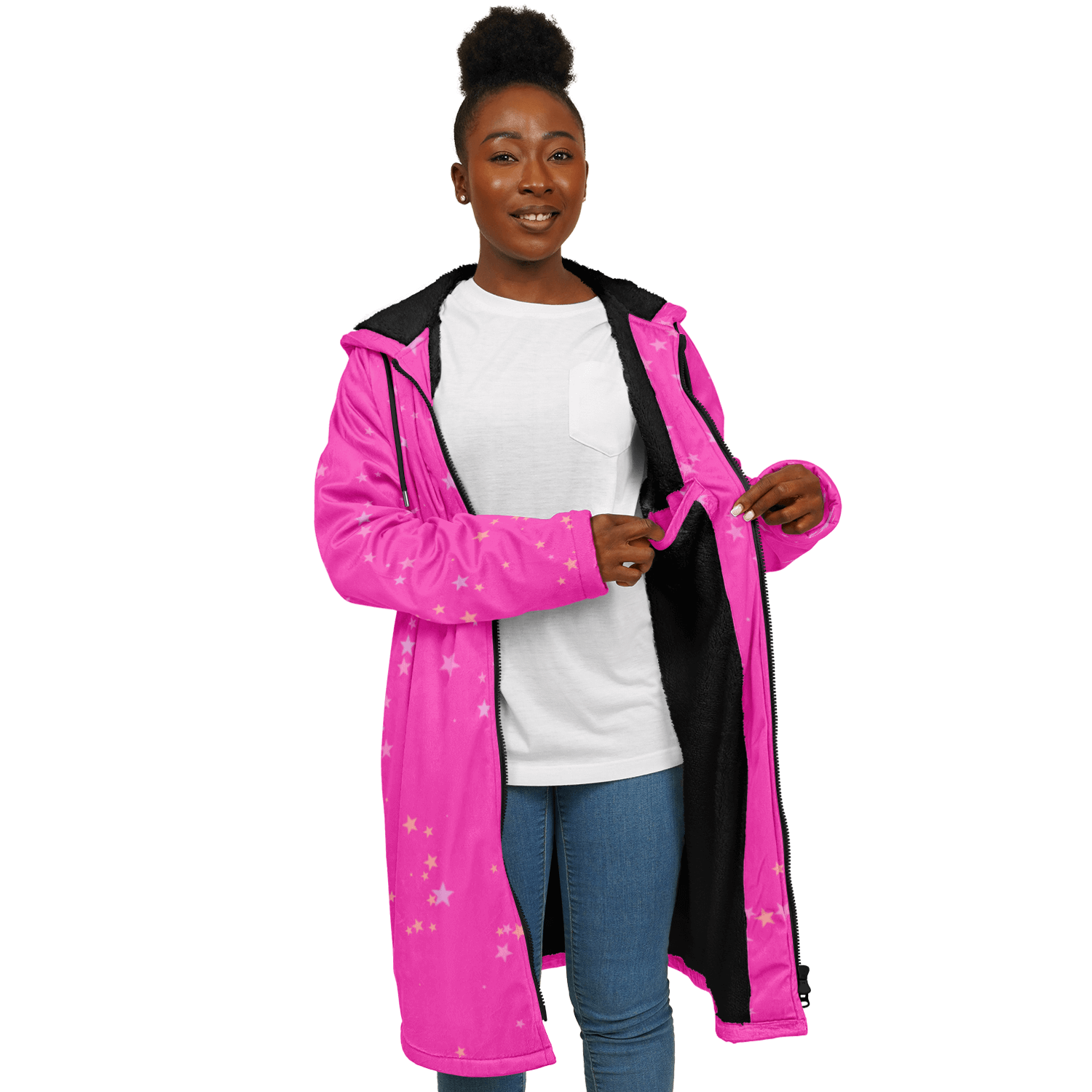 Funky Deep Pink Stars Zipper Cloak | Ribooa