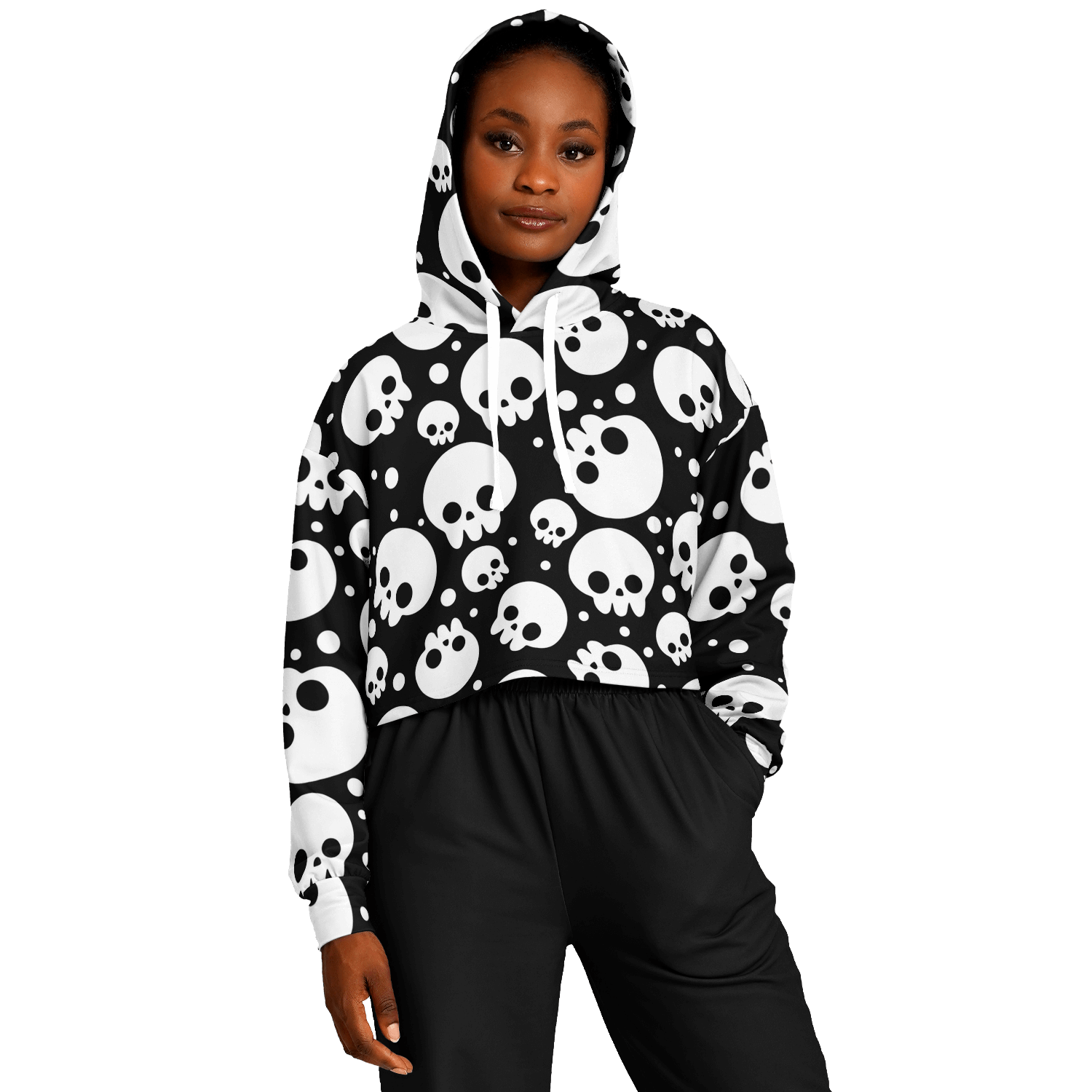 Skulls Cropped Hoodie For Women | Black & White