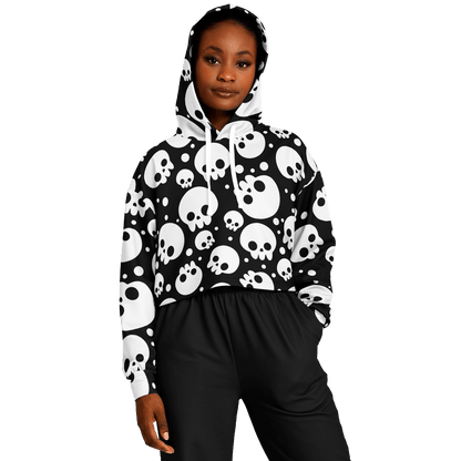 Skulls Cropped Hoodie For Women | Black & White