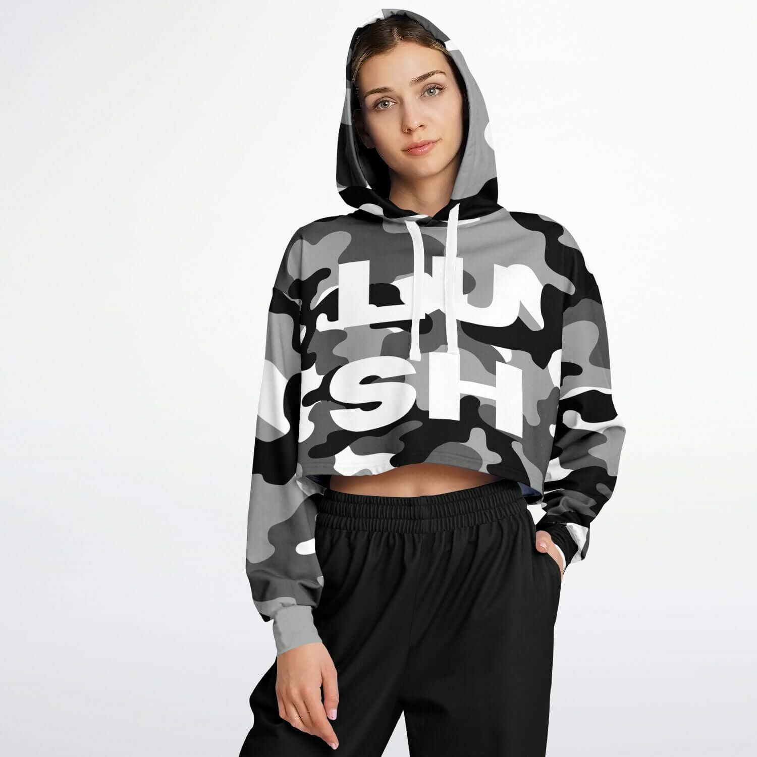 Black & White Camo Cropped Hoodie | LUSH