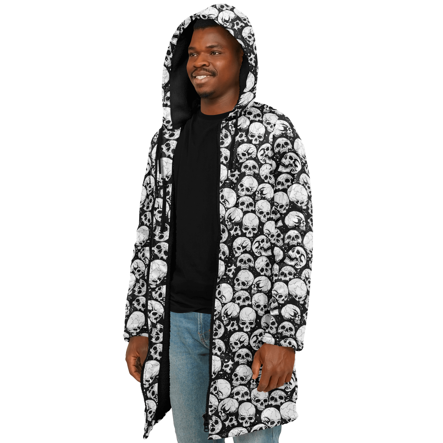 Skulls Zipper Cloak | Black & White