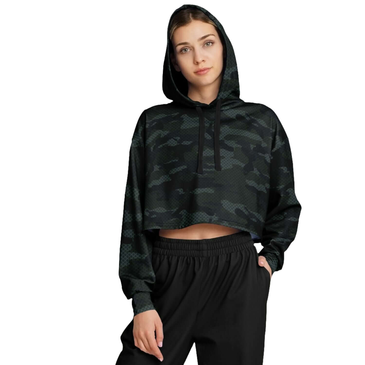 Dark Green Camo Cropped Hoodie