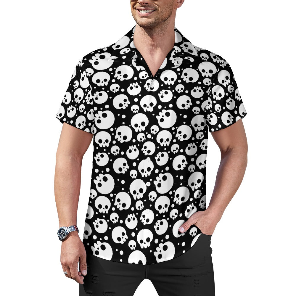 Black & White Skuls Cuban Collar Shirt
