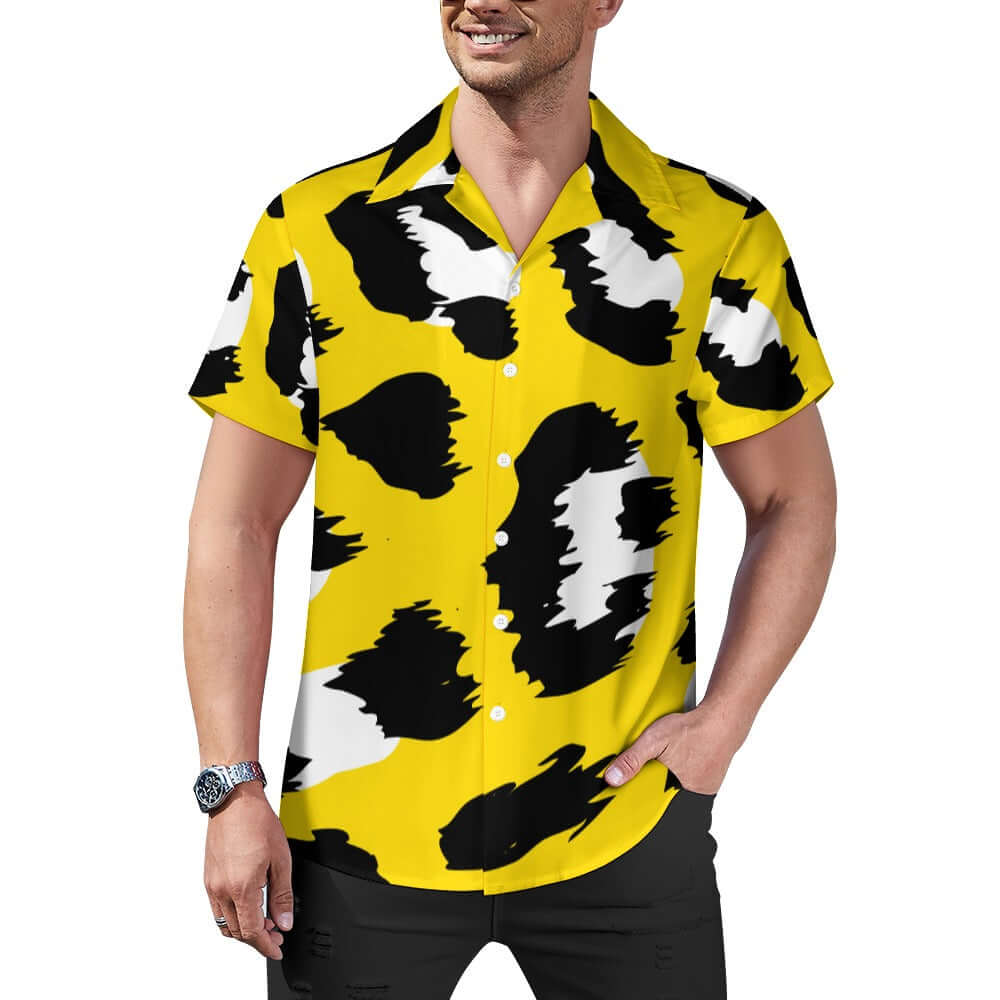 Yellow Leopard Cuban Collar Shirt