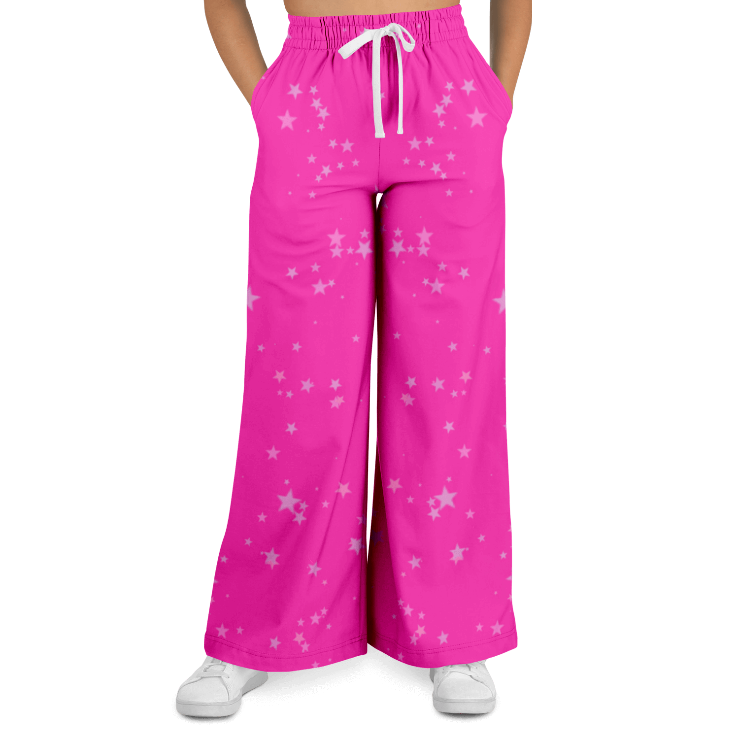 Women's Wide Leg Pants | Pink Stars HD Print