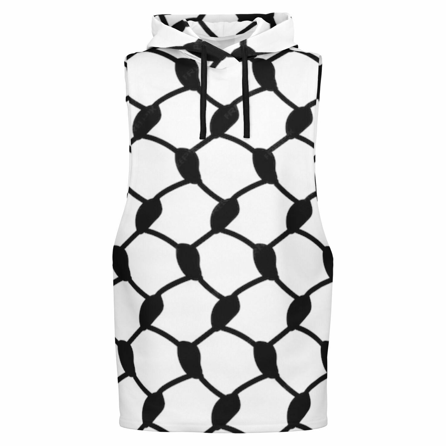 Keffiyeh Sleeveless Hoodie For Men | Black / White HD