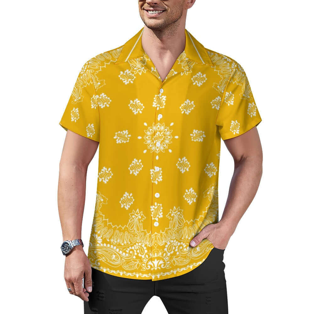 Yellow Bandana Cuban Collar Shirt