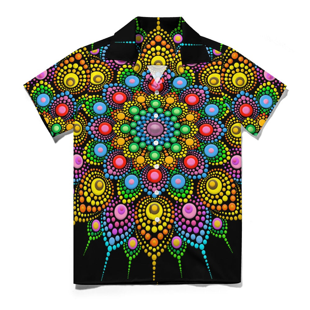 Rainbow Mandala Cuban Collar Shirt