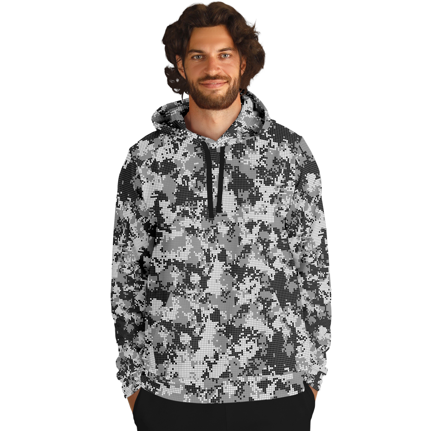 Pixel Camo Hoodie | Black & White Camouflage Pattern