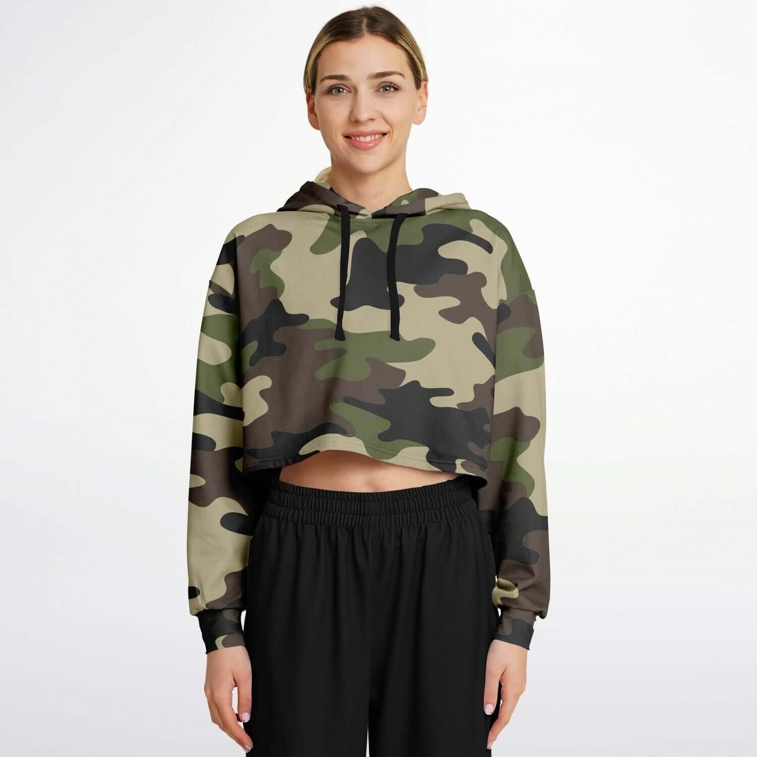 Camo Cropped Hoodie | Mongoose Green & Dark Olive