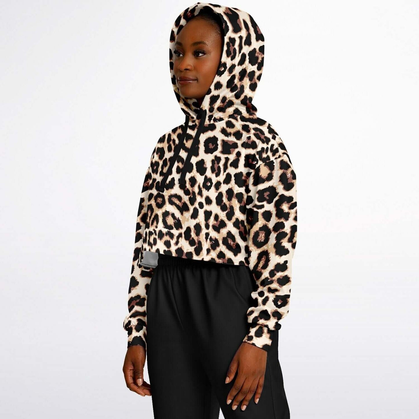 Leopard Cropped Hoodie | Black & Cream Pattern