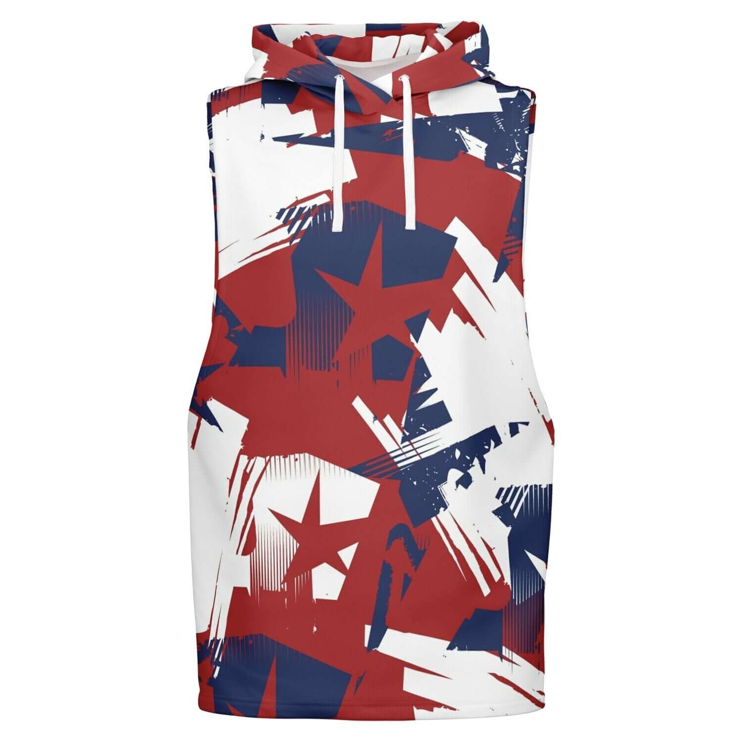 Red Blue White Sleeveless Hoodie | Abstract Stars