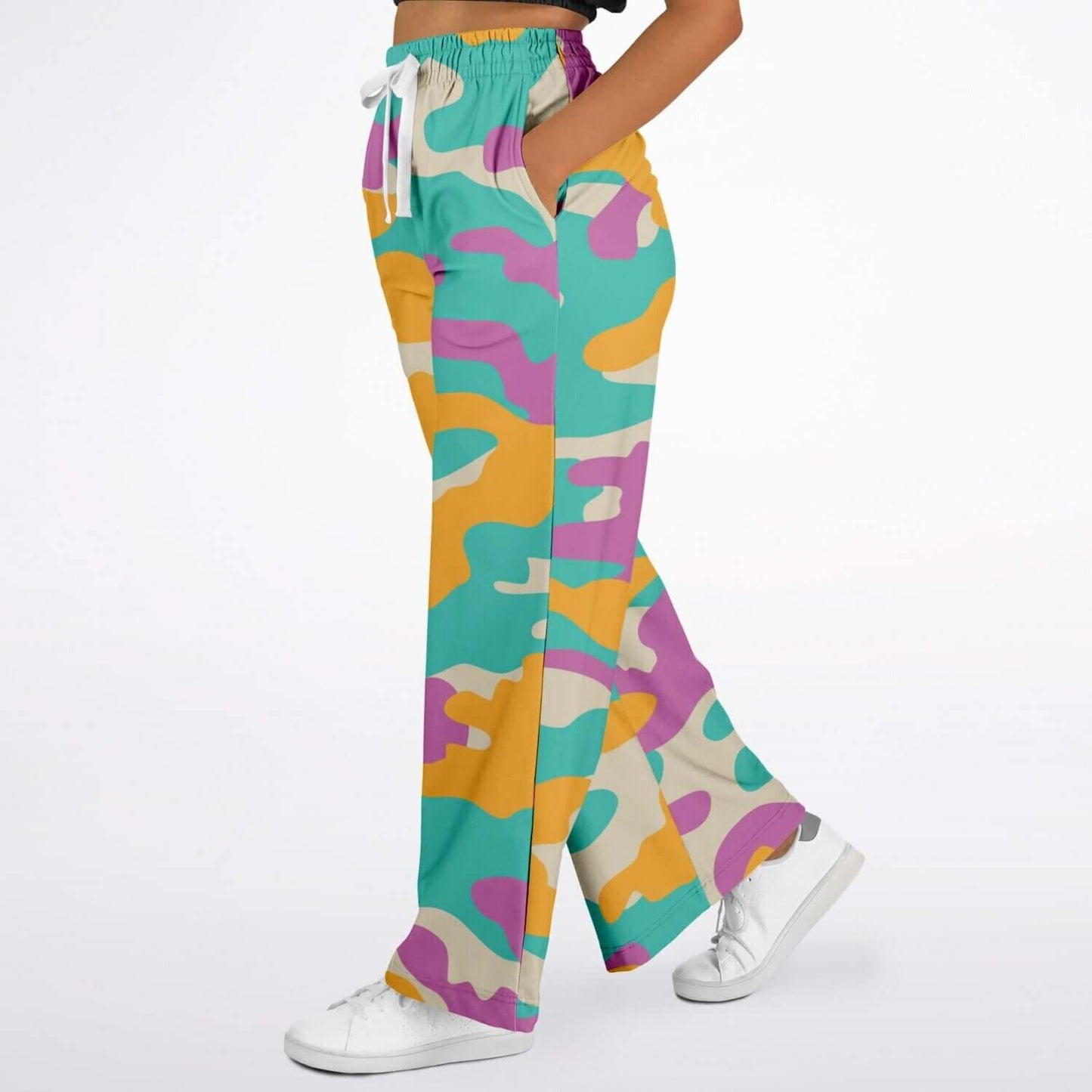 Women's Camo Wide Leg Pants | Yellow Orange & Deep Blush