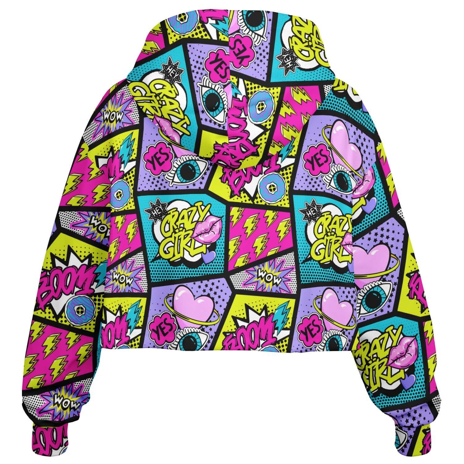 Cropped Hoodie | Pink Blue Yellow Pop Art Craziness