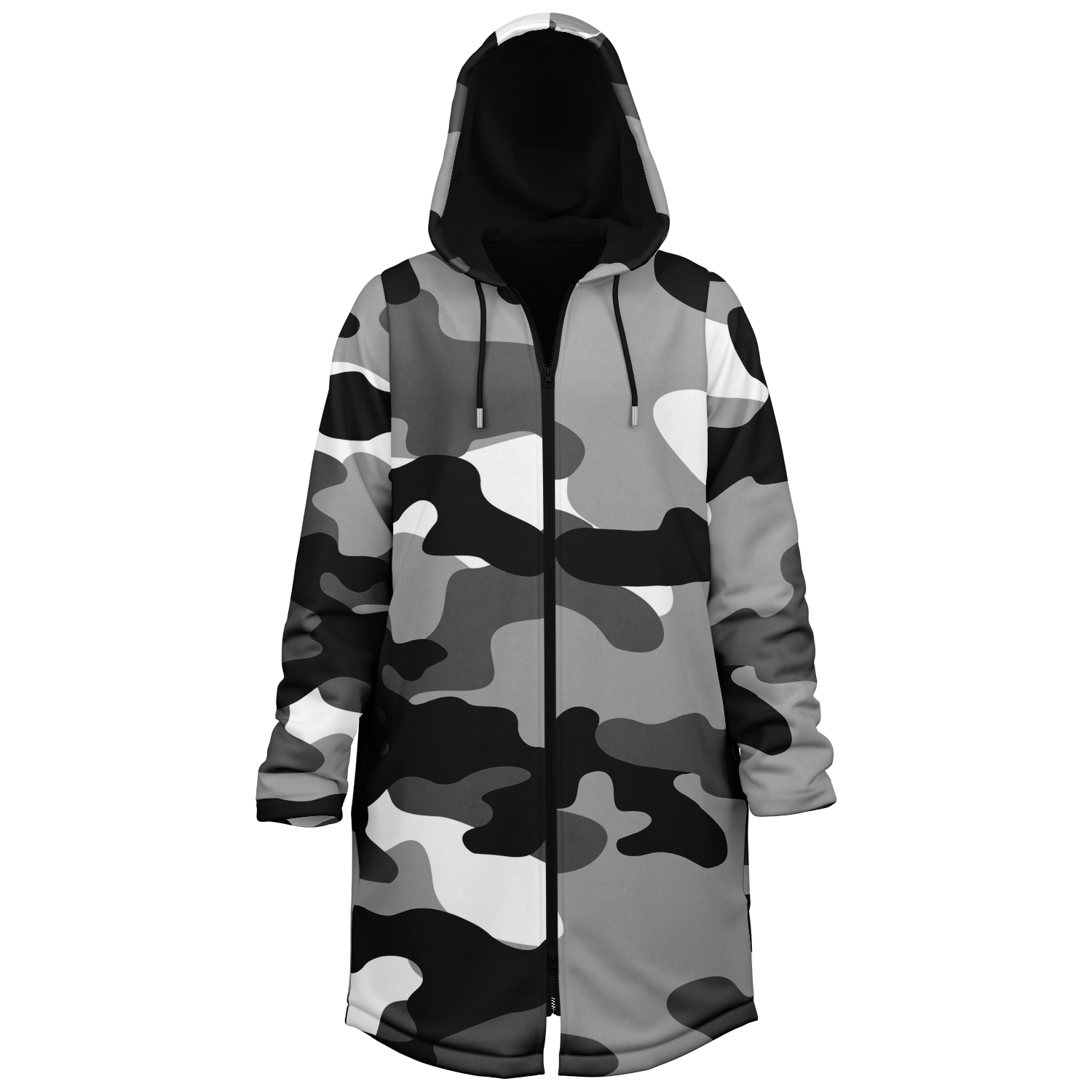 Gray Black & White Camo Cloak With a Zipper