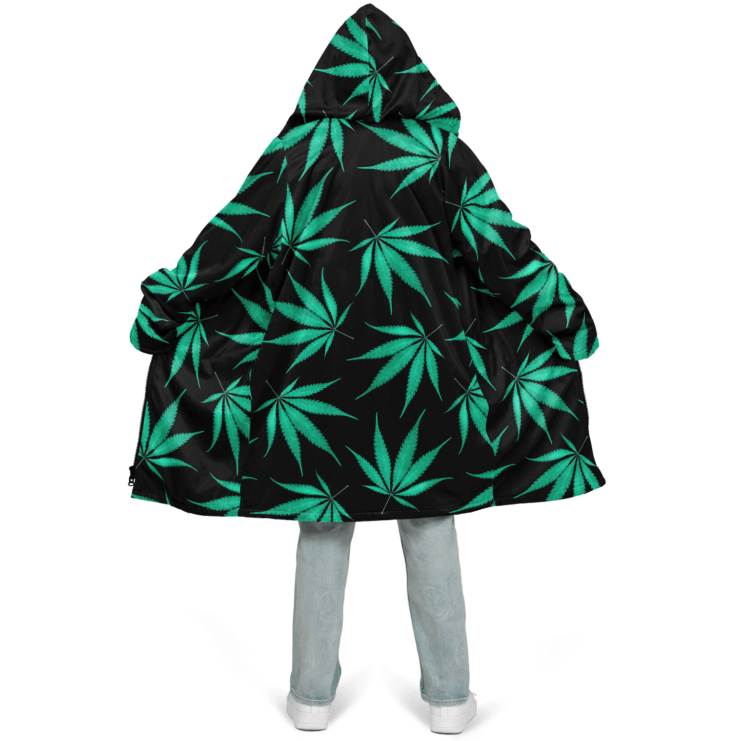 Ganja Cloak | Green Cannabis Leaves on a Black Background